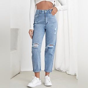 Shein High Waisted Ripped Light Wash Jeans